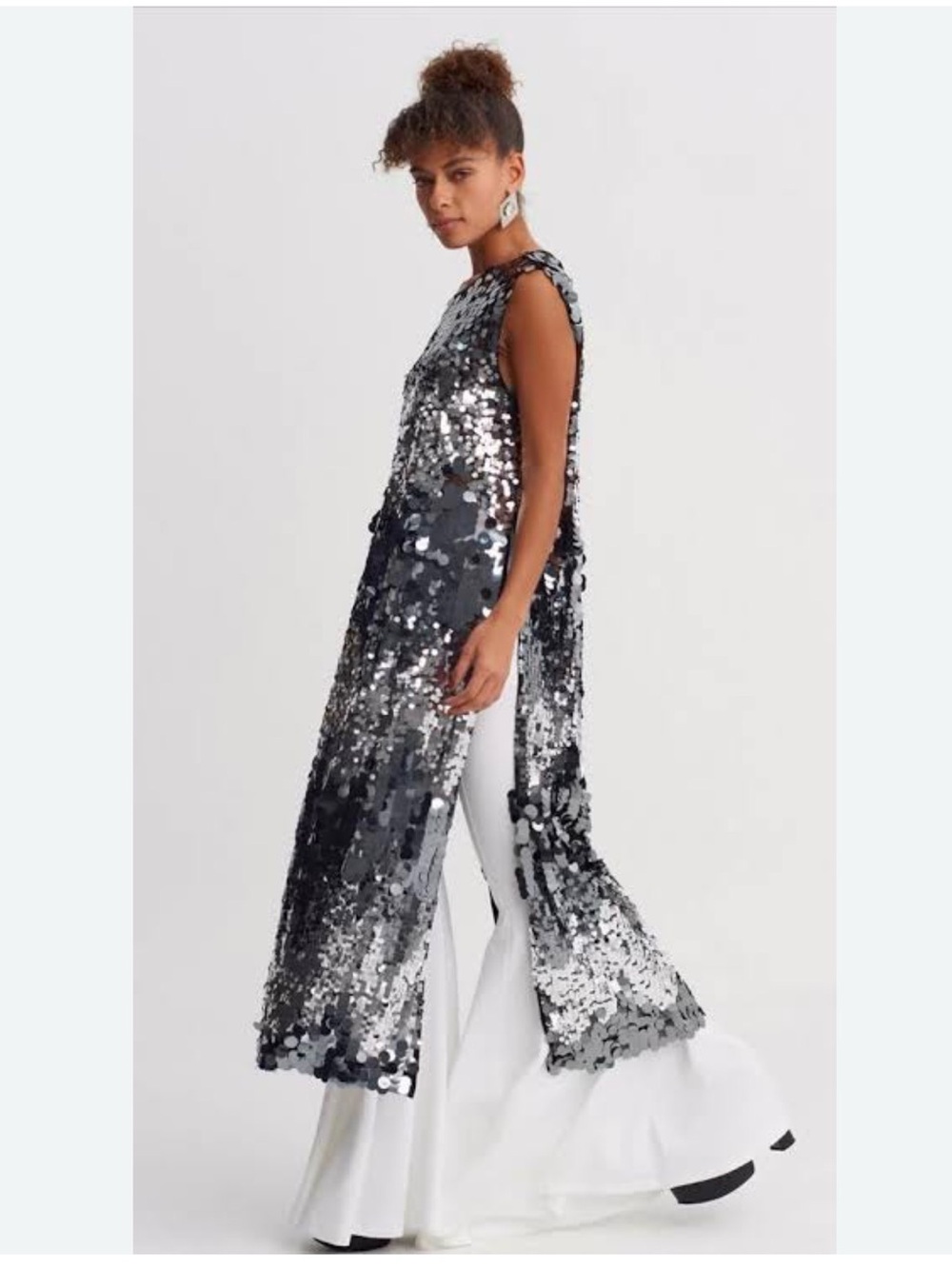 NU Silver Sequin Long-Sleeve Split Maxi Dress